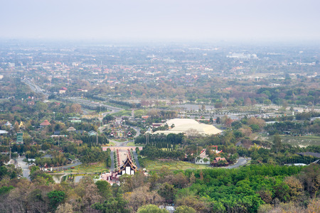 Mountain top view of Chiangmai city in twilight period, Thailandの写真素材