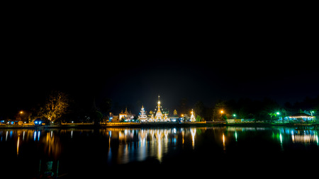 Wat Jong Klang is landmark of Maehongson, delicate unique fusion Burmese and Thai art in Thailand, on black backgroundの写真素材