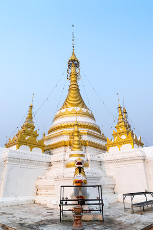 Wat Jong Klang delicate with Burmese and Thai fusion art in Maehongson, Thailand in evening periodの写真素材
