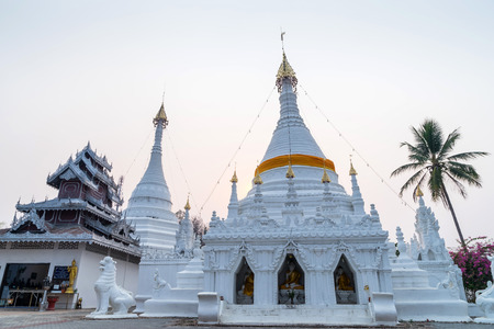 White unique pagoda in Wat Phra That Doi Gongmu landmark of Maehongson, Thailandの写真素材