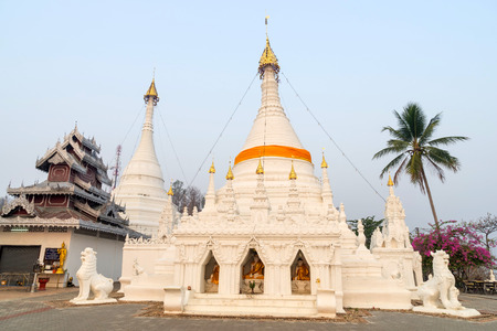White unique pagoda in Wat Phra That Doi Gongmu landmark of Maehongson, Thailandの写真素材