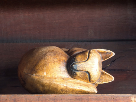 Wooden cat toy on wood shelf and screenの写真素材