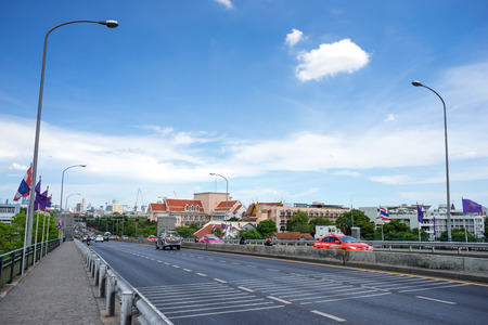 BANGKOK  MAY 17: Road and traffic status on Pinklao bridge in Bangkok Thailand under cloudy blue sky was taken on May 17 2015.のeditorial素材