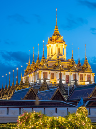 Metallic castle left only in Bangkok, Thailand, in the world, under twilight evening skyの写真素材