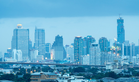 BANGKOK - JULY 15: Skyscraper buildings in Bangkok, Thailand, before cloudy rain storm, on July 15, 2015.のeditorial素材