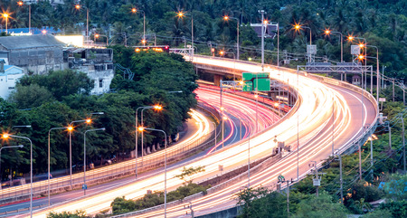 Long exposure technique for car moving on expressway in Bangkokの写真素材