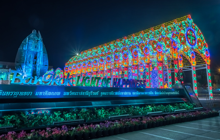 New year celebration light show at front of metropolitan city hall in Bangkok, Thailandのeditorial素材