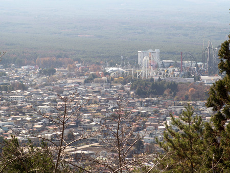 Cityscape of around Fuji mountain with theme park under low contrast light effectの写真素材