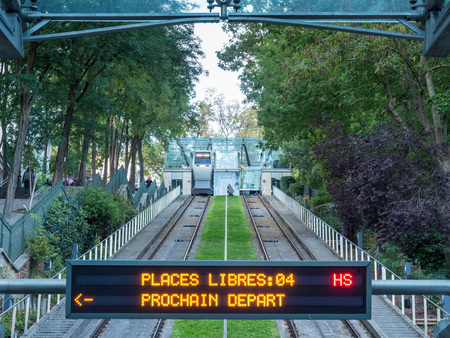 PARIS - SEPTEMBER 28: Cable car to La Basilique de Sacr Coeur known as white church, located on La butte Montmartre in Paris, France, was taken on September 28, 2015.のeditorial素材