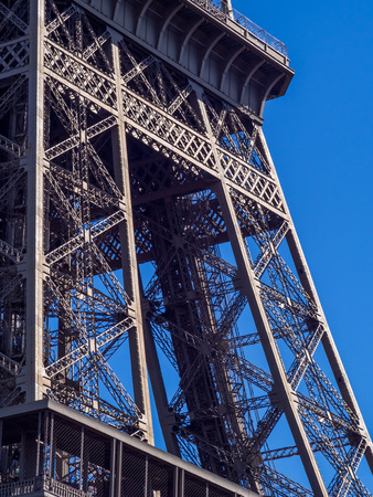 PARIS - SEPTEMBER 28: Close up for some part of Eiffel tower with clear blue sky in Paris, France, was taken on September 28, 2015.のeditorial素材