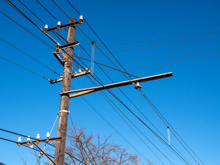 Train electricity post in Japan under blue skyの写真素材
