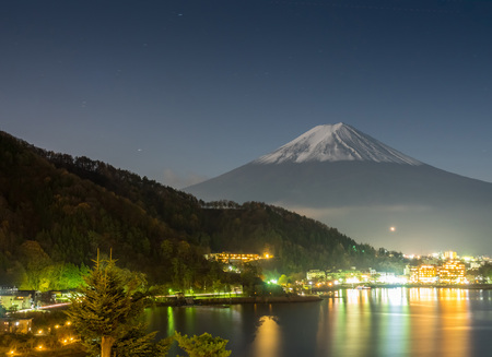 Fuji mountain with cloudy white sky and lake view in Japanの写真素材
