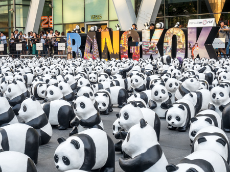 BANGKOK - MARCH 7: 1,600 pandas world tour, papier mache sculptures of pandas with recycled paper, exhibited at Central World shopping mall in Bangkok, Thailand, was taken on March 7, 2016.のeditorial素材