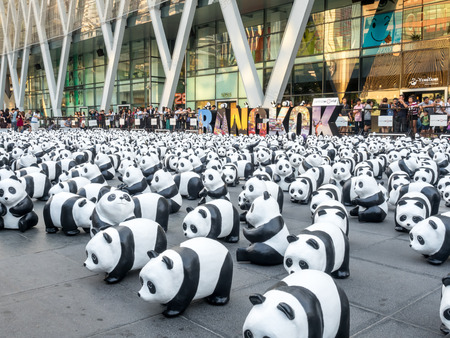 BANGKOK - MARCH 7: 1,600 pandas world tour, papier mache sculptures of pandas with recycled paper, exhibited at Central World shopping mall in Bangkok, Thailand, was taken on March 7, 2016.のeditorial素材