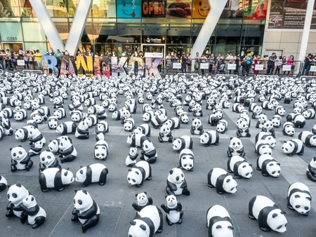 BANGKOK - MARCH 7: 1,600 pandas world tour, papier mache sculptures of pandas with recycled paper, exhibited at Central World shopping mall in Bangkok, Thailand, was taken on March 7, 2016.のeditorial素材