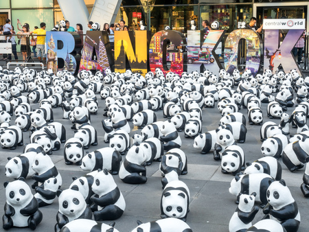 BANGKOK - MARCH 7: 1,600 pandas world tour, papier mache sculptures of pandas with recycled paper, exhibited at Central World shopping mall in Bangkok, Thailand, was taken on March 7, 2016.のeditorial素材