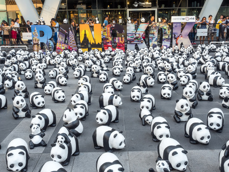 BANGKOK - MARCH 7: 1,600 pandas world tour, papier mache sculptures of pandas with recycled paper, exhibited at Central World shopping mall in Bangkok, Thailand, was taken on March 7, 2016.のeditorial素材
