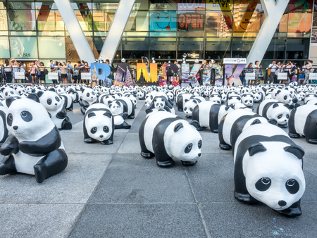 BANGKOK - MARCH 7: 1,600 pandas world tour, papier mache sculptures of pandas with recycled paper, exhibited at Central World shopping mall in Bangkok, Thailand, was taken on March 7, 2016.のeditorial素材