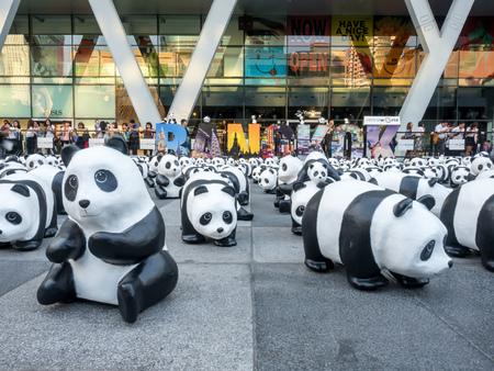 BANGKOK - MARCH 7: 1,600 pandas world tour, papier mache sculptures of pandas with recycled paper, exhibited at Central World shopping mall in Bangkok, Thailand, was taken on March 7, 2016.のeditorial素材