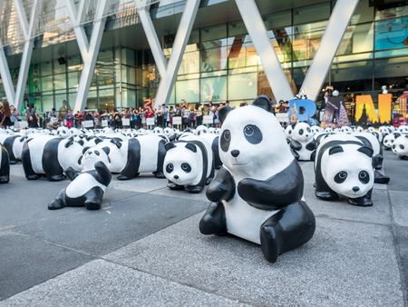 BANGKOK - MARCH 7: 1,600 pandas world tour, papier mache sculptures of pandas with recycled paper, exhibited at Central World shopping mall in Bangkok, Thailand, was taken on March 7, 2016.のeditorial素材