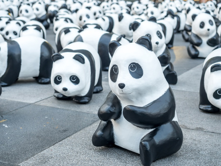 BANGKOK - MARCH 7: 1,600 pandas world tour, papier mache sculptures of pandas with recycled paper, exhibited at Central World shopping mall in Bangkok, Thailand, was taken on March 7, 2016.のeditorial素材