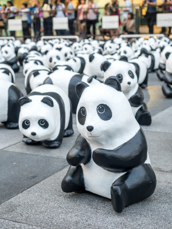 BANGKOK - MARCH 7: 1,600 pandas world tour, papier mache sculptures of pandas with recycled paper, exhibited at Central World shopping mall in Bangkok, Thailand, was taken on March 7, 2016.のeditorial素材