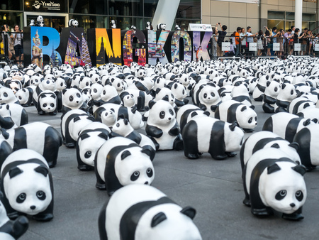 BANGKOK - MARCH 7: 1,600 pandas world tour, papier mache sculptures of pandas with recycled paper, exhibited at Central World shopping mall in Bangkok, Thailand, was taken on March 7, 2016.のeditorial素材