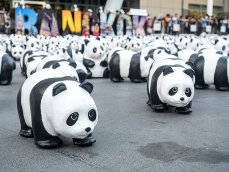 BANGKOK - MARCH 7: 1,600 pandas world tour, papier mache sculptures of pandas with recycled paper, exhibited at Central World shopping mall in Bangkok, Thailand, was taken on March 7, 2016.のeditorial素材