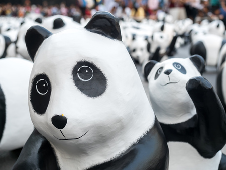 BANGKOK - MARCH 7: 1,600 pandas world tour, papier mache sculptures of pandas with recycled paper, exhibited at Central World shopping mall in Bangkok, Thailand, was taken on March 7, 2016.のeditorial素材