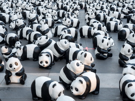 BANGKOK - MARCH 7: 1,600 pandas world tour, papier mache sculptures of pandas with recycled paper, exhibited at Central World shopping mall in Bangkok, Thailand, was taken on March 7, 2016.のeditorial素材