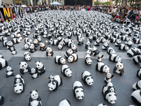 BANGKOK - MARCH 7: 1,600 pandas world tour, papier mache sculptures of pandas with recycled paper, exhibited at Central World shopping mall in Bangkok, Thailand, was taken on March 7, 2016.のeditorial素材