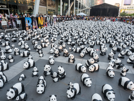 BANGKOK - MARCH 7: 1,600 pandas world tour, papier mache sculptures of pandas with recycled paper, exhibited at Central World shopping mall in Bangkok, Thailand, was taken on March 7, 2016.のeditorial素材