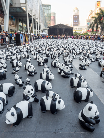 BANGKOK - MARCH 7: 1,600 pandas world tour, papier mache sculptures of pandas with recycled paper, exhibited at Central World shopping mall in Bangkok, Thailand, was taken on March 7, 2016.のeditorial素材