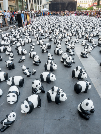 BANGKOK - MARCH 7: 1,600 pandas world tour, papier mache sculptures of pandas with recycled paper, exhibited at Central World shopping mall in Bangkok, Thailand, was taken on March 7, 2016.のeditorial素材