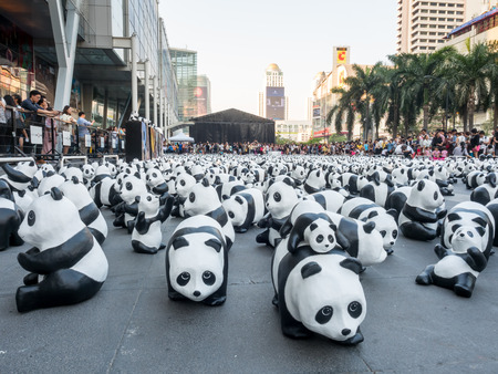 BANGKOK - MARCH 7: 1,600 pandas world tour, papier mache sculptures of pandas with recycled paper, exhibited at Central World shopping mall in Bangkok, Thailand, was taken on March 7, 2016.のeditorial素材
