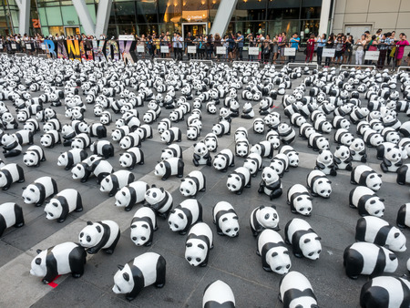 BANGKOK - MARCH 7: 1,600 pandas world tour, papier mache sculptures of pandas with recycled paper, exhibited at Central World shopping mall in Bangkok, Thailand, was taken on March 7, 2016.のeditorial素材