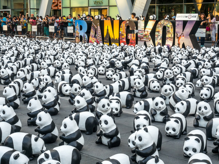 BANGKOK - MARCH 7: 1,600 pandas world tour, papier mache sculptures of pandas with recycled paper, exhibited at Central World shopping mall in Bangkok, Thailand, was taken on March 7, 2016.のeditorial素材