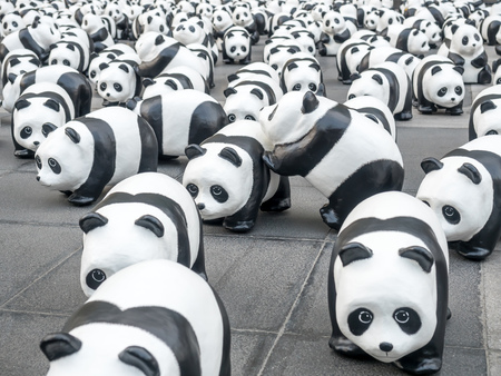 BANGKOK - MARCH 7: 1,600 pandas world tour, papier mache sculptures of pandas with recycled paper, exhibited at Central World shopping mall in Bangkok, Thailand, was taken on March 7, 2016.のeditorial素材