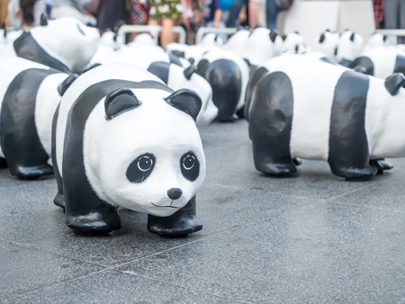 BANGKOK - MARCH 7: 1,600 pandas world tour, papier mache sculptures of pandas with recycled paper, exhibited at Central World shopping mall in Bangkok, Thailand, was taken on March 7, 2016.のeditorial素材