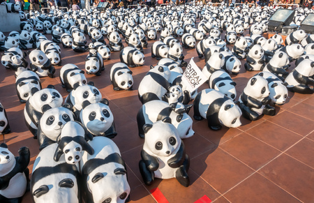 BANGKOK - MARCH 13: 1600 pandas world tour, papier mache sculptures of pandas with recycled paper, exhibited at Giant Brahmin swing in Bangkok, Thailand, was taken on March 13, 2016.のeditorial素材