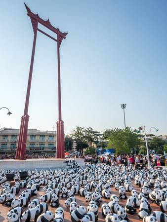 BANGKOK - MARCH 13: 1600 pandas world tour, papier mache sculptures of pandas with recycled paper, exhibited at Giant Brahmin swing in Bangkok, Thailand, was taken on March 13, 2016.のeditorial素材