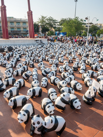 BANGKOK - MARCH 13: 1600 pandas world tour, papier mache sculptures of pandas with recycled paper, exhibited at Giant Brahmin swing in Bangkok, Thailand, was taken on March 13, 2016.のeditorial素材