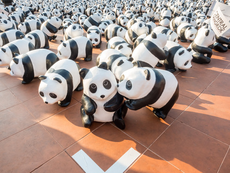 BANGKOK - MARCH 13: 1600 pandas world tour, papier mache sculptures of pandas with recycled paper, exhibited at Giant Brahmin swing in Bangkok, Thailand, was taken on March 13, 2016.のeditorial素材