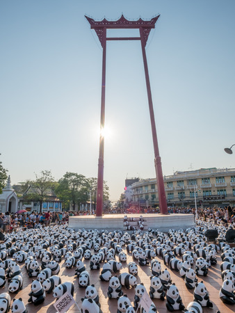 BANGKOK - MARCH 13: 1600 pandas world tour, papier mache sculptures of pandas with recycled paper, exhibited at Giant Brahmin swing in Bangkok, Thailand, was taken on March 13, 2016.のeditorial素材