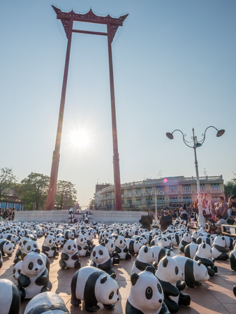 BANGKOK - MARCH 13: 1600 pandas world tour, papier mache sculptures of pandas with recycled paper, exhibited at Giant Brahmin swing in Bangkok, Thailand, was taken on March 13, 2016.のeditorial素材