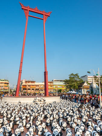 BANGKOK - MARCH 13: 1600 pandas world tour, papier mache sculptures of pandas with recycled paper, exhibited at Giant Brahmin swing in Bangkok, Thailand, was taken on March 13, 2016.のeditorial素材