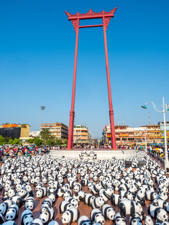 BANGKOK - MARCH 13: 1600 pandas world tour, papier mache sculptures of pandas with recycled paper, exhibited at Giant Brahmin swing in Bangkok, Thailand, was taken on March 13, 2016.のeditorial素材