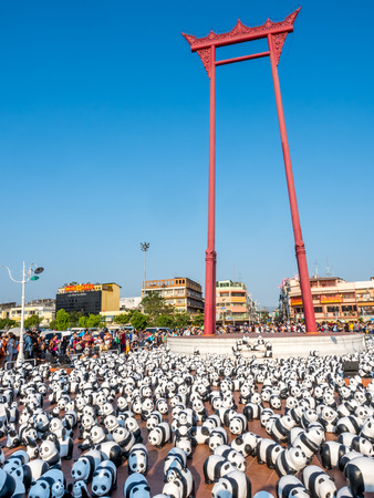 BANGKOK - MARCH 13: 1600 pandas world tour, papier mache sculptures of pandas with recycled paper, exhibited at Giant Brahmin swing in Bangkok, Thailand, was taken on March 13, 2016.のeditorial素材