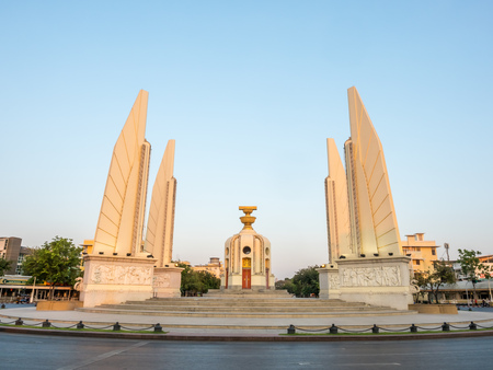 Democracy monument in Bangkok, Thailand, under blue skyの写真素材