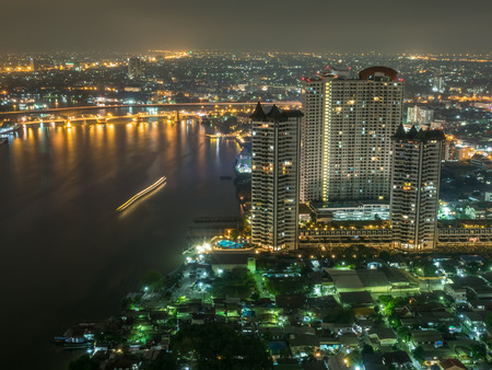 Cityscape night light view of Bangkok from skyscraper building view, Thailandの写真素材
